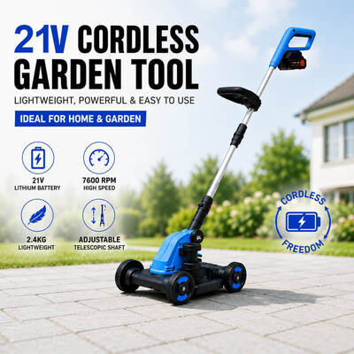 21V Compact Lawn Mower for Small Lawn Property Maintenance Wheeled Cordless Grass Trimmer Backyard Mowing